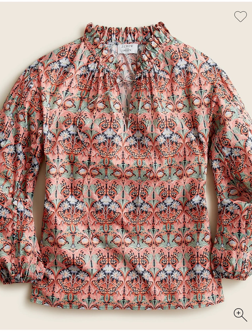 J. Crew Scalloped Tie-Neck Cotton Popover Top in Liberty May Nouveau Print - L